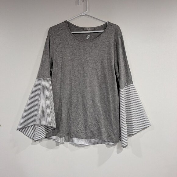 Marled Reunited Clothing Jersey and Woven Striped Blouse Grey White Size XL - Picture 1 of 6